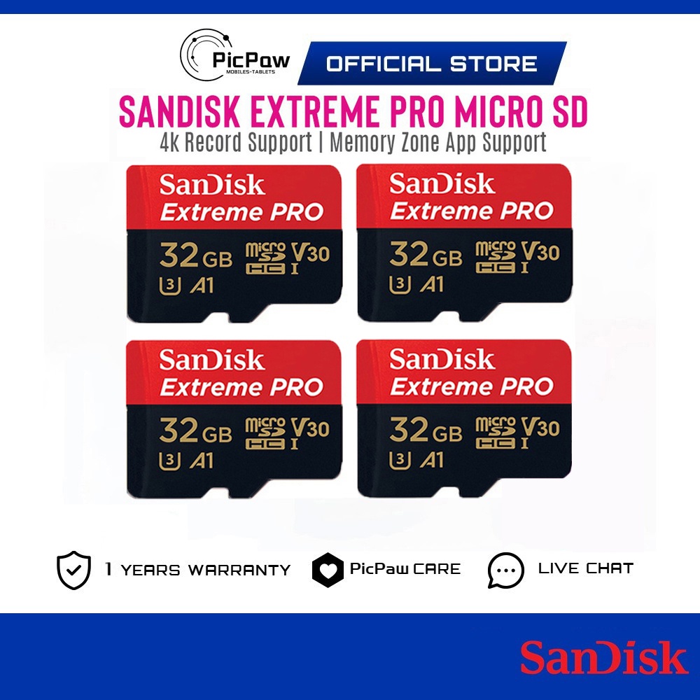 SanDisk Extreme Pro 32GB เมมโมรี่การ์ด เมมโมรี่การ์ดของแท้ Micro SD Card เหมาะสำหรับโทรศัพท์ Android 4K กล้องแอคชั่น