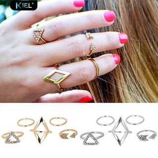 ‴ 5 ชิ้น / ชุดแหวน Rhinestone เหนือแหวนนิ้วกลางแหวนทุบตีเครื่องประดับ Boho