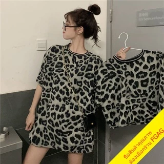 พร้อมส่ง เสื้อครอปแขนสั้น ลายเสือ oversize สตรีท เสื้อผ้าแฟชั่นเกาหลีน่ารัก เสื้อยืดโอเวอร์ไซส์ผู้หญิง เนื้อผ้าดี