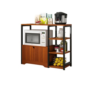 [ลด15% BRLHPFEB23] HomeHuk ชั้นวางไมโครเวฟ 3, 4 ชั้น ตู้เก็บของในครัว โครงเหล็ก ท็อปไม้ MDF Metal Microwave Rack with Cabinet Shelves