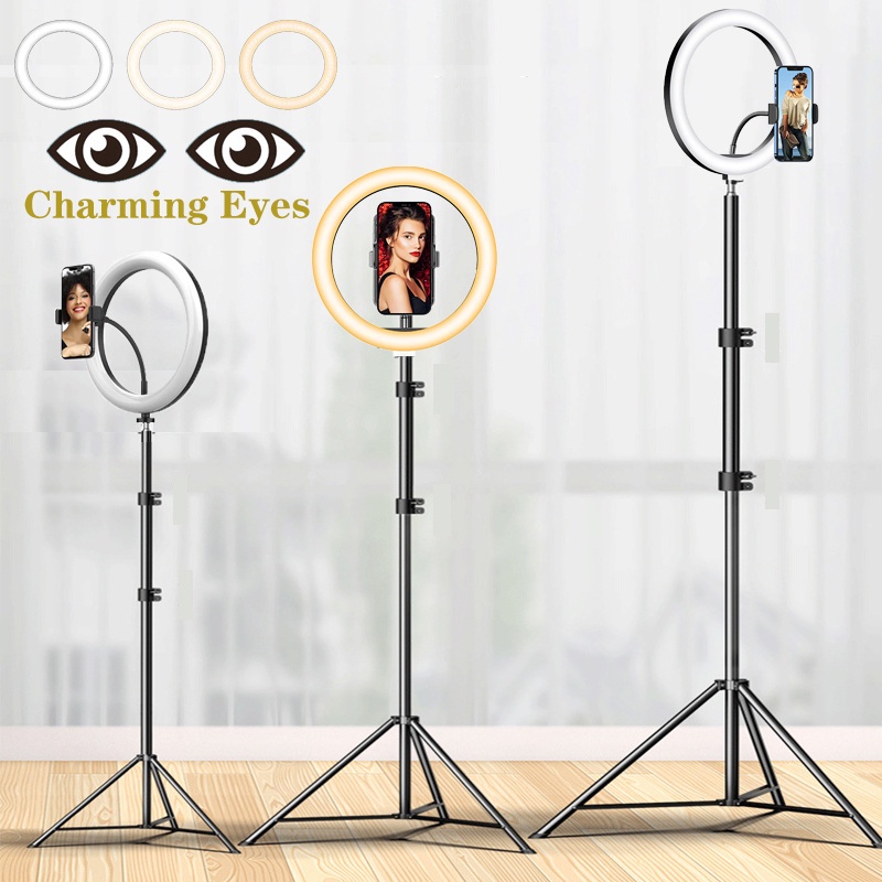 Shopee Thailand - Ready to send ? live light, LED ring light, make-up light, live light, photography light, with light stand, 3 color modes / 10 brightness levels, 26cm ring light