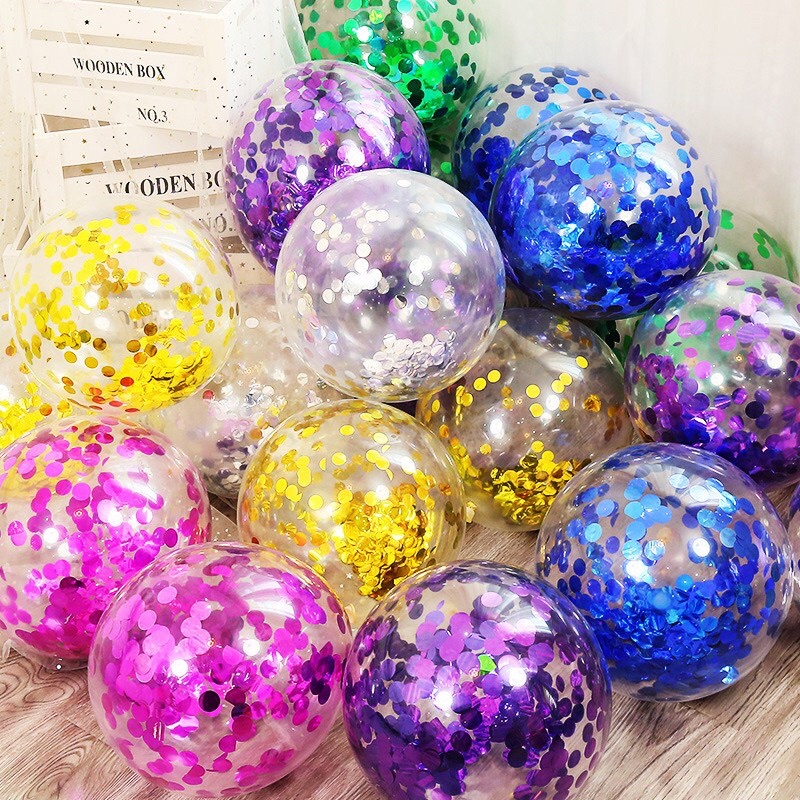 พร้อมส่งจากไทย ลูกโป่งใสใส่กลิตเตอร์ มีให้เลือกหลายสี แพค5,10ใบ พร้อมกลิตเตอร์ มีริบบิ้น ขนาด12นิ้ว ตกแต่งวันเกิด