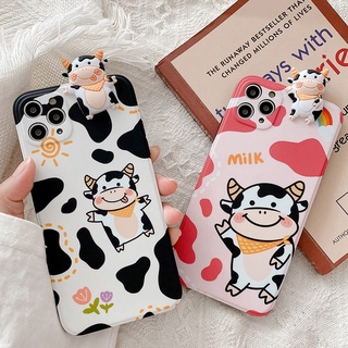 เคส OPPO A15 A54 A5 2020 A9 2020 A57 2022 A77 A53 A93 A16 A16K A76 A74 A94 A95 A96 A31 F9 F7 F5 F11 Pro Reno 4F เคสโทรศัพท์มือถือ ซิลิโคน กันรอยเลนส์กล้อง ลายวัวน่ารัก พร้อมตุ๊กตา สําหรับ