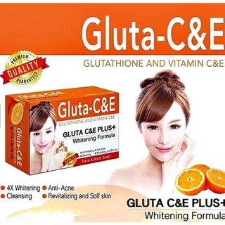 สบู่ผิวขาว กลูต้า วิตามินซี แอนด์ อี ผิวเนียนนุ่ม ลดรอยดำ GLUTA Whitening Soap Vitamin C &amp; E PLUS+