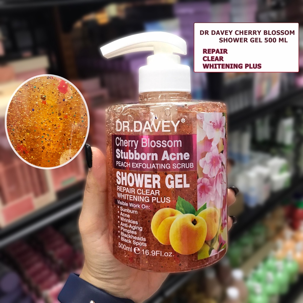 Dr.Davey Cherry Blossom Stubborn Acne Peach Exfoliating Scrub Shower Gel 500ml.