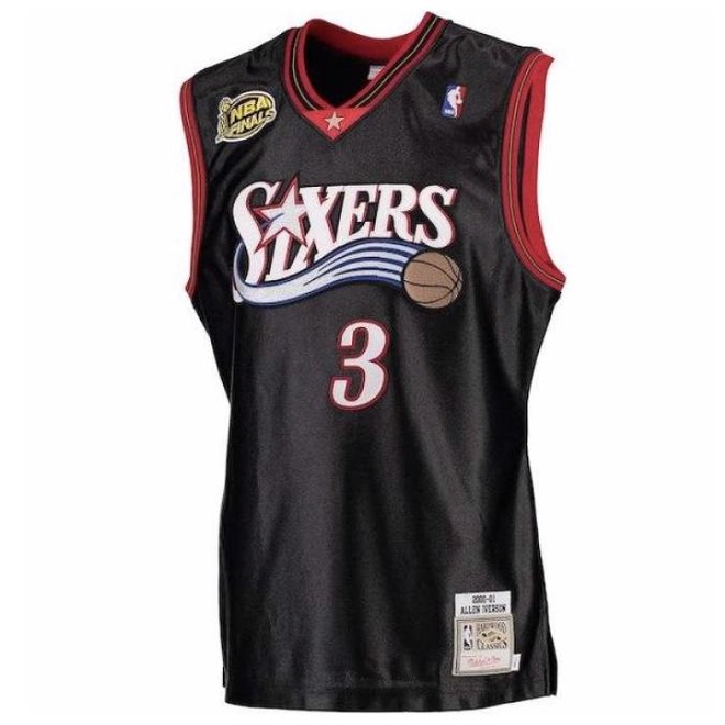 Nba BASKETBALL JERSEY Philadelphia 76ers Allen Iverson Mitchell&Ness Black 2000-01 เสื้อแจ็กเก็ตไม้เนื้อแข็ง สไตล์คลาสสิก ของแท้