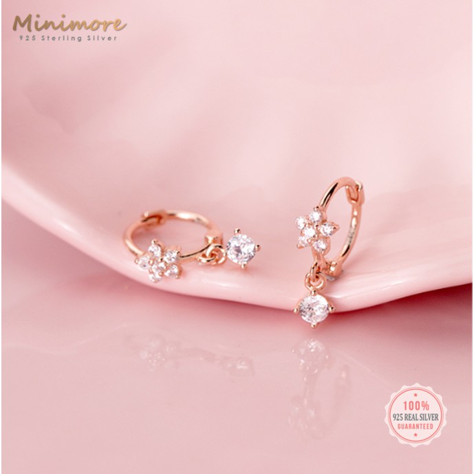 [SE427]🌟ต่างหูเงินแท้ 92.5%🌟ต่างหูแบบห่วงดอกไม้ 5 แฉกเพชร CZ 💎 ฟรีกล่องจิวเวอรี่/ใบรับประกัน