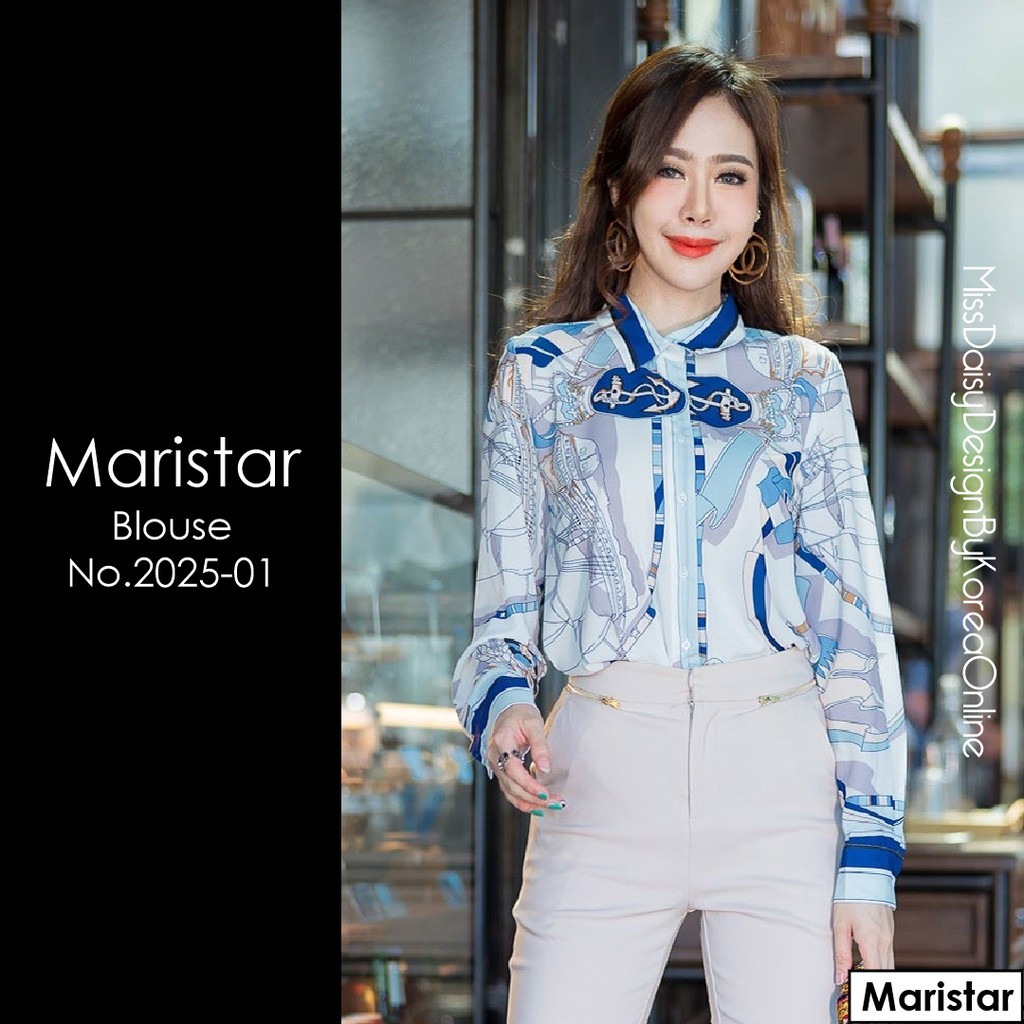 Maristar เสื้อแขนยาว No.2025 ผ้า Polyester 100% พิมพ์​ลาย