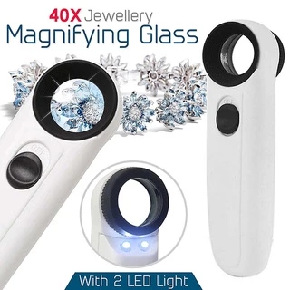 Kiprun 40x แว่นขยายแว่นขยายเลนส์อะคริลิค 2 ไฟ LED แว่นขยายมือถือ Loupe อะคริลิคเลนส์แก้ว Loupe เครื่องประดับแผงวงจรซ่อมเครื่องมือ