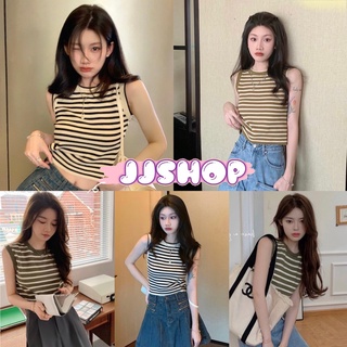 JJ shop 💜พร้อมส่ง  เสื้อกล้ามไหมพรมลายทาง สีสดใสแนบไปกับตัวเก๋ๆ "47172" -N