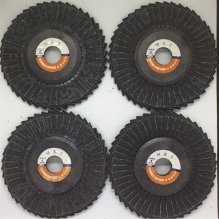 MKT ใบกระดาษทราย ขัดสแตนเลสและเหล็ก จานทรายซ้อน 4 นิ้ว หลังอ่อน เบอร์100 Flap Disc (10ชิ้น)  ต่อกล่อง FLAP DISC P100