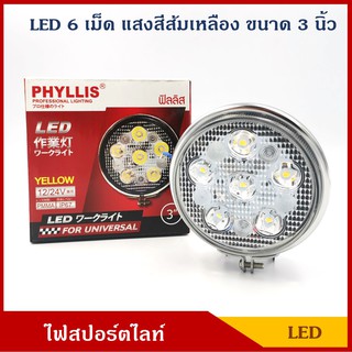 PHYLLIS สปอร์ตไลท์ LED PHY36 ไฟสปอร์ตไลท์ วงกลม แสงสีเหลือง 3นิ้ว ติดรถยนต์ 12V 24V ราคา ดวงละ