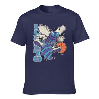 ผ้าฝ้ายคอกลมเสื้อยืด ผ้าฝ้าย พิมพ์ลายทีมบาสเก็ตบอล Charlotte Hornets สไตล์เรโทร สําหรับผู้ชายfrom S-4XL