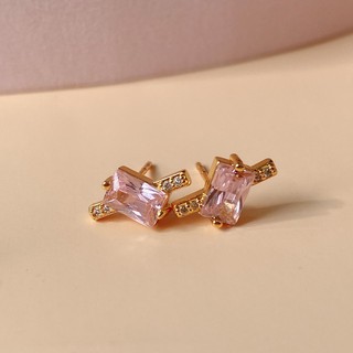 Cheris.co Pink cubic studs ต่างหูห่วง ต่างหูพลอย ต่างหูแฟชั่น