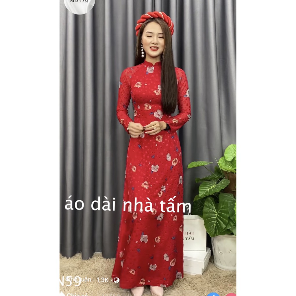 ITALIAN SILK Ao Dai พร้อมดอกไม้สีแดง 4 ดอก, TAM HOUSE Ao Dai - CODE N59