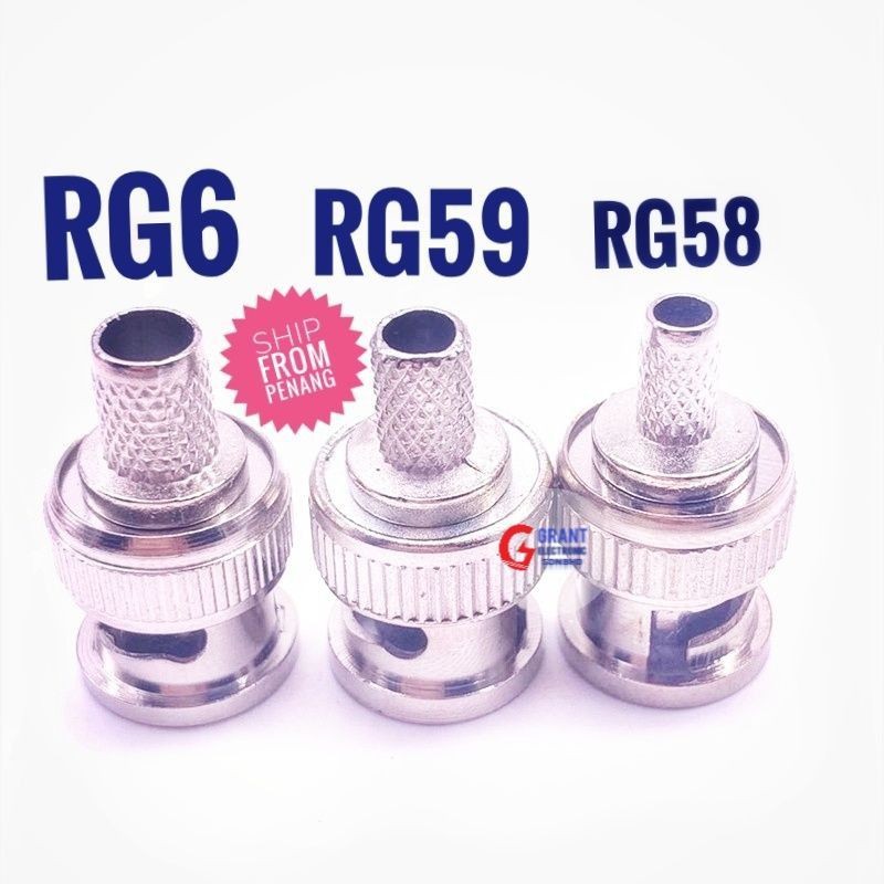 ขั้วต่อ BNC Crimp ตัวผู้สําหรับ RG58 / RG59 / RG6