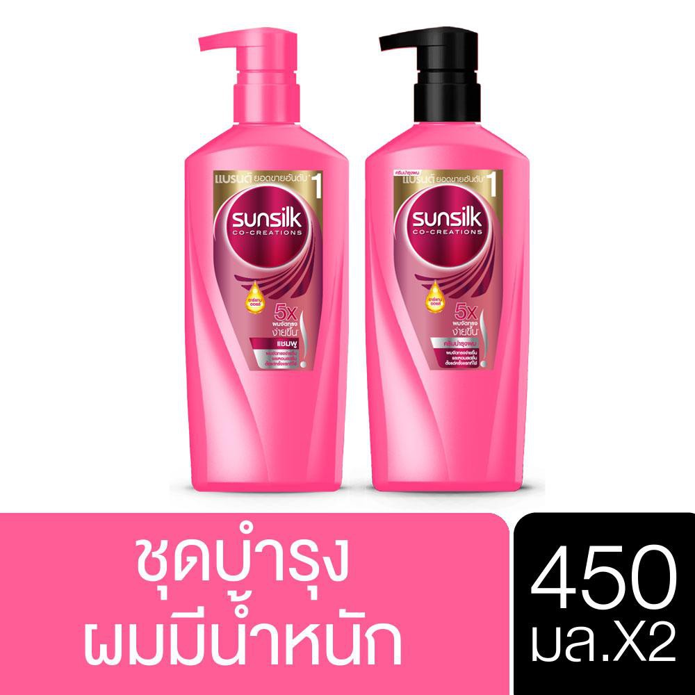 SUNSILK Shampoo 450 ml + Hair Conditioner 450 ml Smooth and Manageable Pink UNILEVER