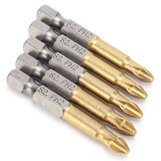 เครื่องมือไขควง Ph2 1/4 นิ้ว Hex Shank 50มม. 5ชิ้น