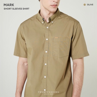 TWENTYSECOND เสื้อเชิ้ตแขนสั้นผ้าคอตต้อน รุ่น Mark Short Sleeve Shirt - สีเขียว / Olive