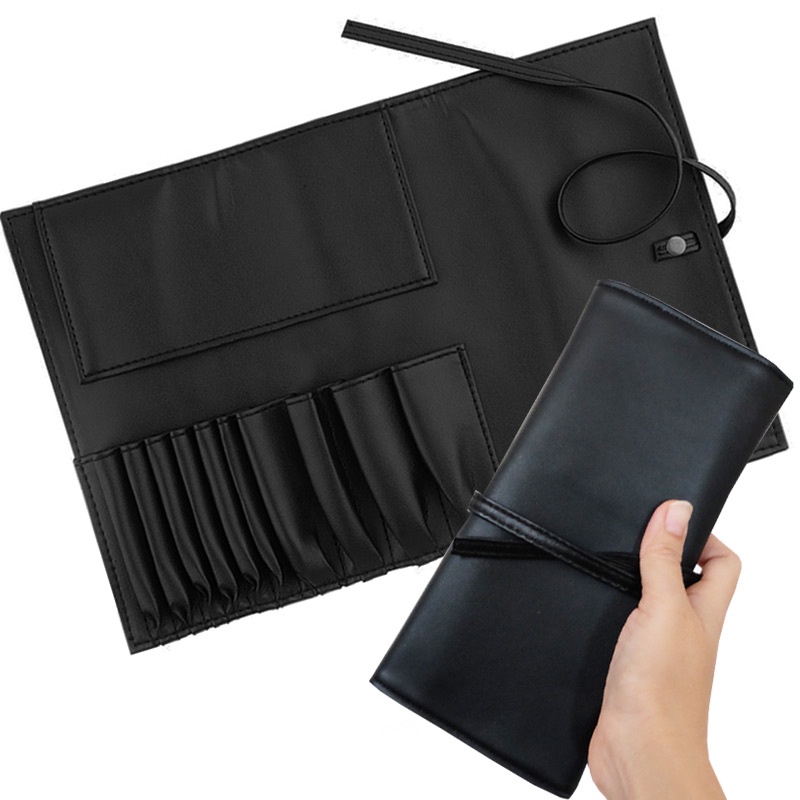 SB15 กระเป๋าใส่แปรงแต่งหน้า makeup brush bag เปล่าสีดำ ใส่แปรงยาวได้ 10 ชื้น