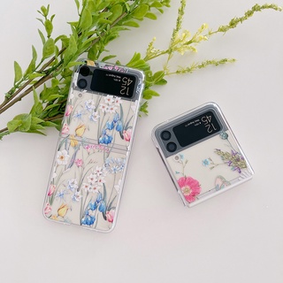 เคสโทรศัพท์มือถือ PC แข็ง แบบใส ลายดอกไม้ สําหรับ Samsung Galaxy Z Flip 5 4 3 ZFlip Flip5 Flip3 Flip4