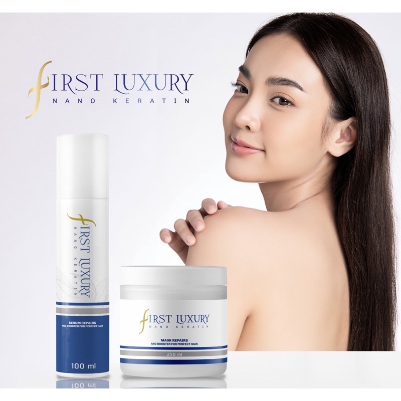 FIRST LUXURY NANO KERATIN เซรั่ม+ทรีทเม้นท์ อนุภาคนาโน เคราตินเข้มข้นสารสกัด จากขนแกะ ที่ฟื้นฟูเส้นผมให้กลับมาแข็งแรง