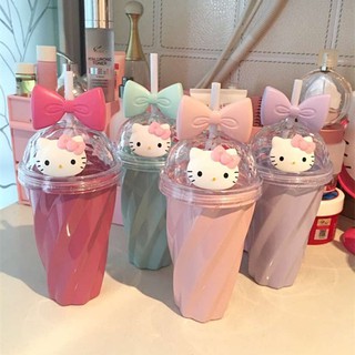 แก้วกาแฟ ลาย Hello Kitty น่ารัก เป็นมิตรกับสิ่งแวดล้อม ขนาด 420 มล. สีแคนดี้ สําหรับปิกนิก ตั้งแคมป์