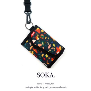 กระเป๋าสตางค์ แบบคล้องคอ ลาย Soka Motif สีดํา สําหรับผู้ชาย และผู้หญิง