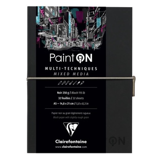 Clairefontaine สมุดสเก็ตช์ สำหรับสื่อผสม (ดินสอ หมึก กวอช สีน้ำ อคิลิค) 250 แกรม ผิวกึ่งหยาบ สีดำ A5 975185C