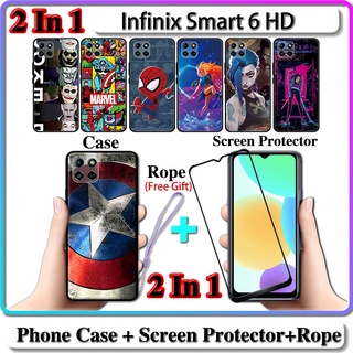 2 IN 1 เคส Infinix Smart 6 HD พร้อมกระจกนิรภัยกันรอยหน้าจอโค้ง เซรามิค LOL และการออกแบบฮีโร่