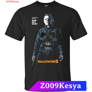 เสื้อยืดผ้าฝ้ายพิมพ์ลาย ผ้าฝ้ายแท้ เสื้อยืดสีพื้นไซส์ใหญ่ Michael Myers Halloween II T-Shirt, Halloween Horror Movie Tee