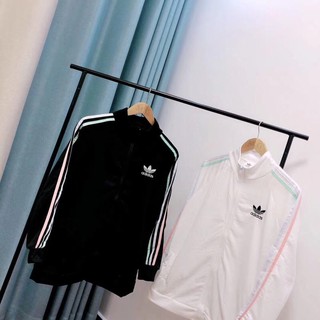 Adidas เสื้อคลุมแขนยาว สไตล์เกาหลี กันแดด กันลม แต่งแถบด้านข้าง Coat