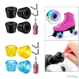 [{COD]] 4 Pieces Roller Skate Toe Stoppers Set Skating Training Practice Brake Plug PU Brake Stop Block with 4 Screws and 1 Screwdriver