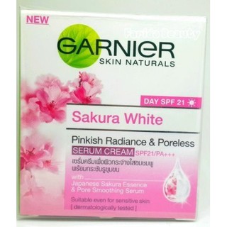 Garnier sakura white การ์นิเย่ ซากุระ ไวท์ พอร์เลส เซรั่มครีม SPF21/PA+++ ขนาด 18 มล.