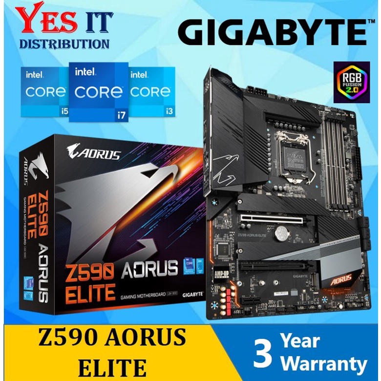 เมนบอร์ด GIGABYTE Z590 Aorus Elite LGA1200 M-ATX + โปรเซสเซอร์ INTEL 11th & 10th Gen
