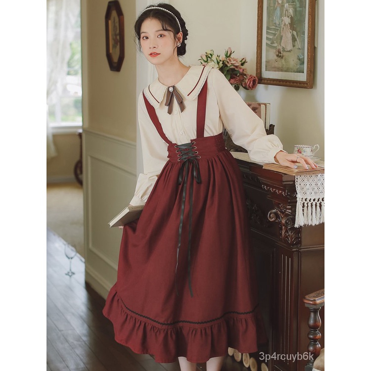 Early Autumn New Women's Clothing Suit French Retro Mori Long Dress Student Girl Cinched Waist Suspenders Dress Two-Piec #9