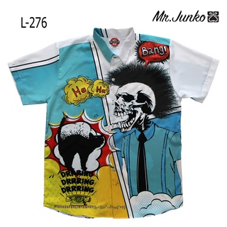 ⚡ ส่งฟรี⚡เสื้อเชิ้ต ฮาวาย ลายหัวกระโหลก งานต่อลาย Mr-Junko L-276