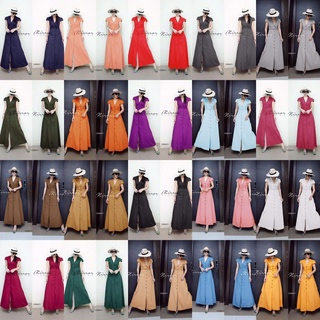 MM12306 แม็กซี่เดรสกระดุมหน้าสีพื้น Plain Button Front Maxi Dress