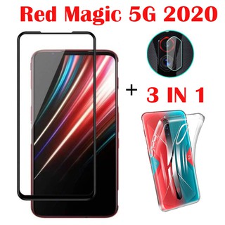 zte nubia red magic 5 g 5s (hd ฟิล์มกันรอยหน้าจอ+เลนส์กล้อง+hd เคสโทรศัพท์มือถือ (สีแดง) 3 in 1 สําหรับ redmagicg