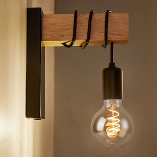 Retro Iron โคมไฟติดผนังไม้ E27 Modern Nordic ในร่ม Sconce โคมไฟติดผนังสำหรับตกแต่งบ้านห้องรับประทานอาหารข้างเตียงโคมไฟห้