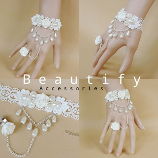 ♥พร้อมส่ง!! สร้อยข้อมือประดับแหวนสวมนิ้วสีขาว สร้อยข้อมือเจ้าสาว