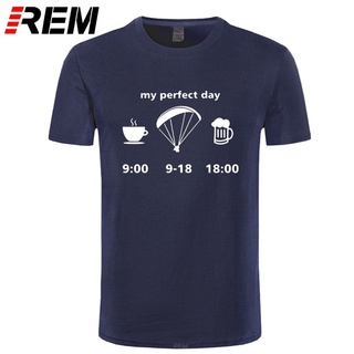 [COD]เสื้อยืดแขนสั้น ผ้าฝ้าย พิมพ์ลาย REM My Perfect Day Evolution Of Paragliding Drink Tea&amp;Beer สําหรับผู้ชายS-5XL