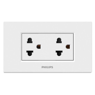 ชุดเต้ารับคู่ 3 ขากลม PHILIPS LEAF สีขาว DOUBLE SOCKETS PHILIPS LEAF 3-PIN WHITE