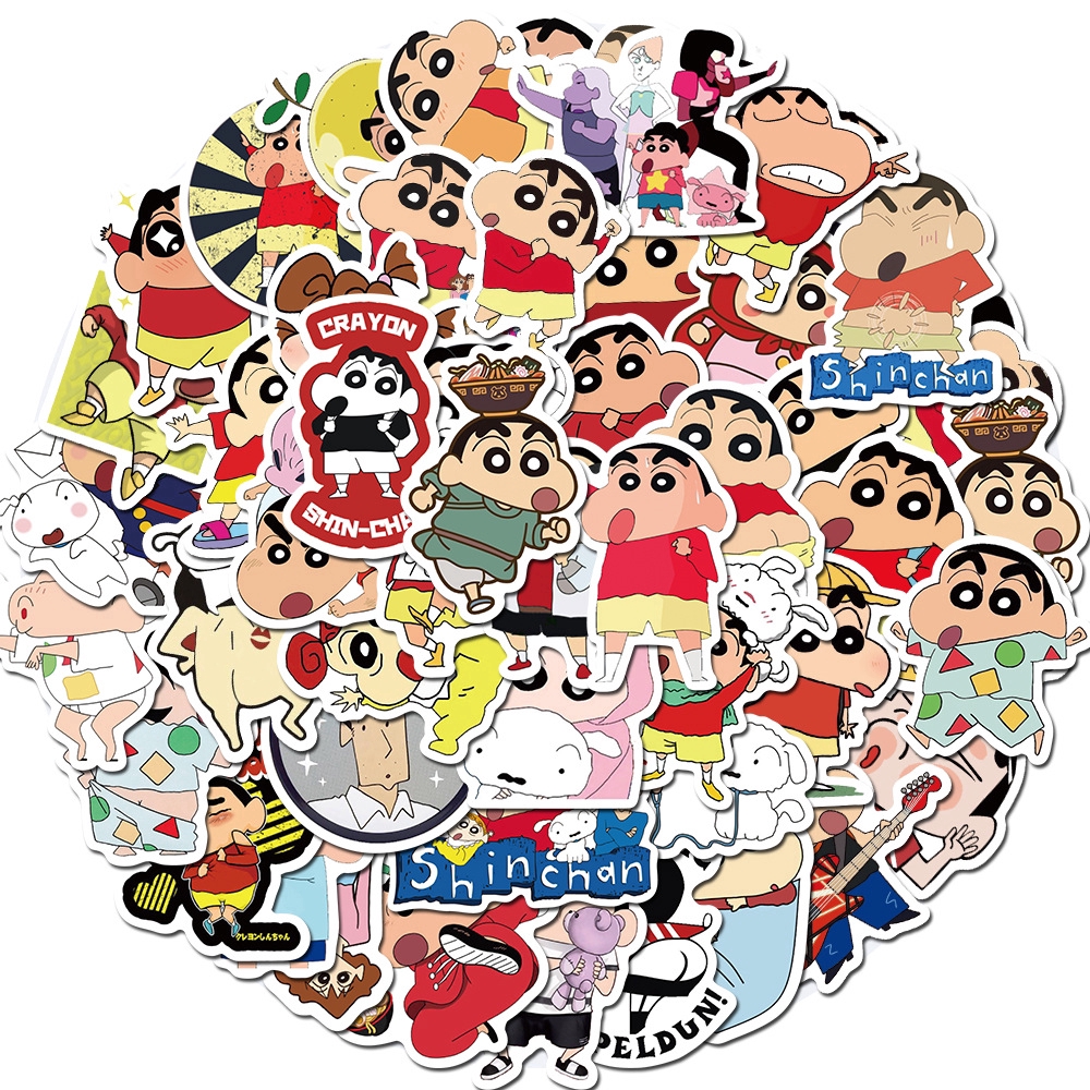 สติ๊กเกอร์พีวีซีกันน้ําลายการ์ตูน crayon shin - chan 50 ชิ้น