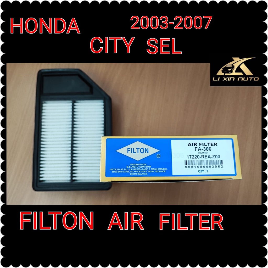 HONDA CITY SEL,JAZZ SAA 2002-2008 FILTON OEM AIR FILTER 17220-REA-Z00