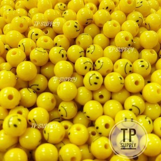 ลูกปัดหน้ายิ้ม สีเหลือง Smiley Beads ขนาด 8 มิล