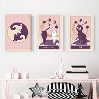 เซเลอร์มูน คนรัก Luna Artemis ภาพวาดผ้าใบ และพิมพ์ วินเทจ แมว ผนังศิลปะ โปสเตอร์ นอร์ดิก ห้องนอนเด็ก ตกแต่งบ้าน รูปภาพตลก
