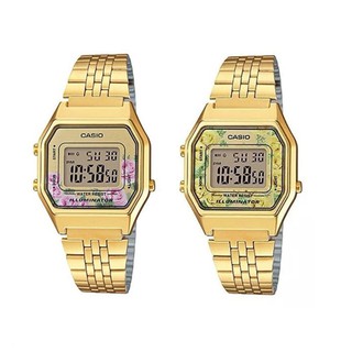 Casio Standard นาฬิกาข้อมือผู้หญิง สายสแตนเลส สีทอง(หน้าปัดลายดอกไม้) รุ่น LA680WGA-4CDF,LA680WGA-9CDF