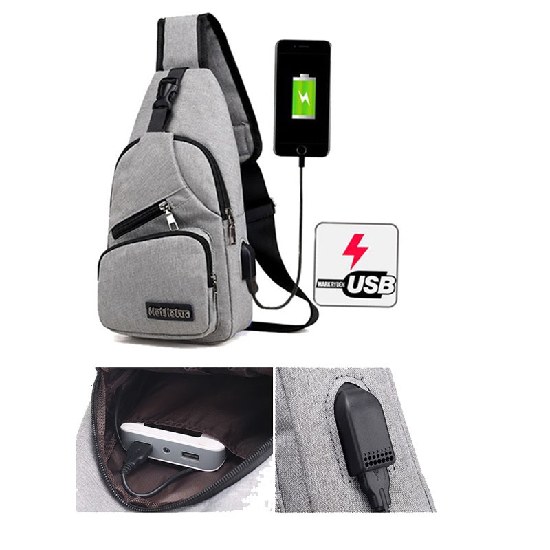 กระเป๋าสะพายขั้นสูงสบาย ๆ พอร์ต USB ชาร์จกระเป๋าสะพายมัลติฟังก์ชั่ความจุขนาดใหญ่แฟชั่นกระเป๋า Messenger ถุงผ้าใบป่า