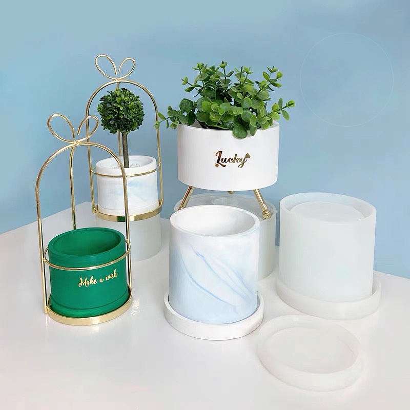 รอบคอนกรีตกระถางดอกไม้ Mould DIY กระถางดอกไม้ Mould Succulent Cactus Cement คอนเทนเนอร์ Clay Mould B